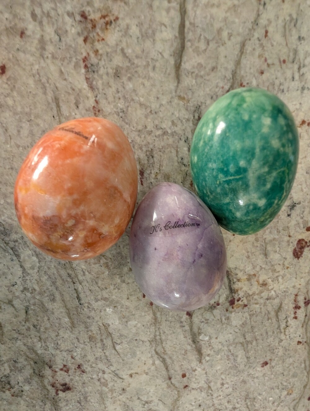 K's Collection Decorative Stone Eggs 3 Polished Home Decor Lilac, Peach & Green